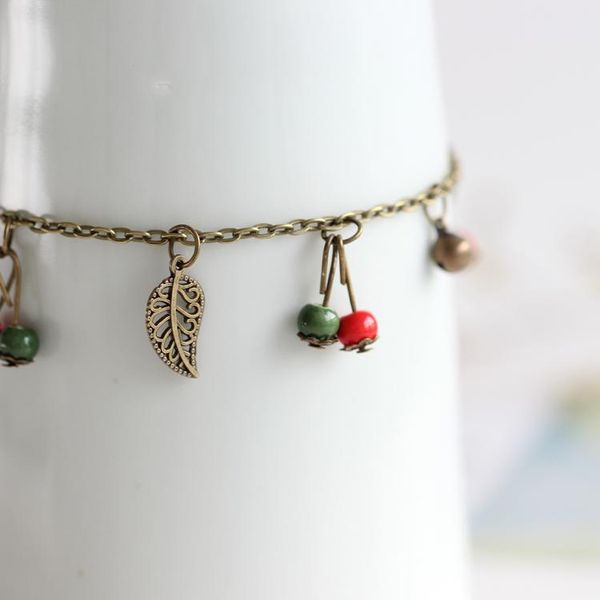 anklets creative fashion handmade ceramic red and green bead leaf pendant small bell jewelry for girl national style, Red;blue
anklets creative fashion handmade ceramic red and green bead leaf pendant small bell jewelry for girl national style, Red;blue