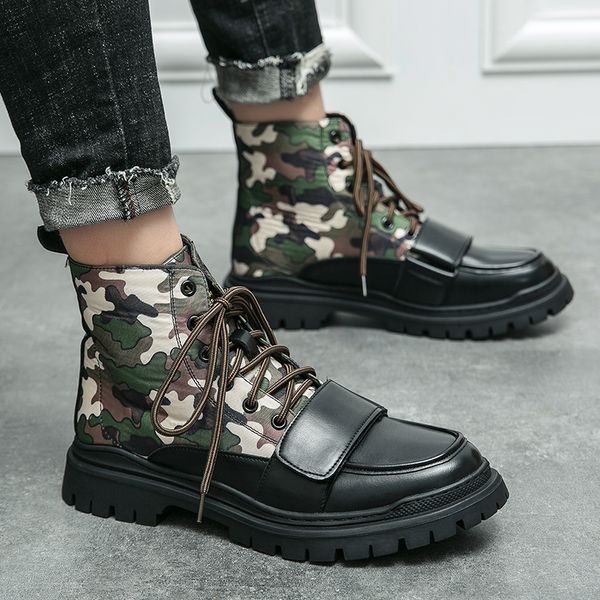 autumn new men boots personalized camouflage pu leather stitching round head martin thick bottom anti slip comfortable fashion designer zq05, Black
autumn new men boots personalized camouflage pu leather stitching round head martin thick bottom anti slip comfortable fashion designer zq05, Black