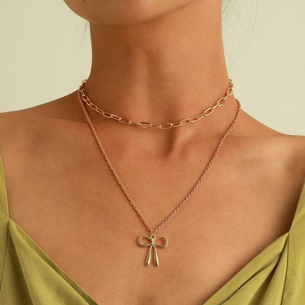 pendant necklaces punk vintage thick chain bowknot necklace for women fashion double layer geometric clavicle colar jewelry gift, Silver
pendant necklaces punk vintage thick chain bowknot necklace for women fashion double layer geometric clavicle colar jewelry gift, Silver