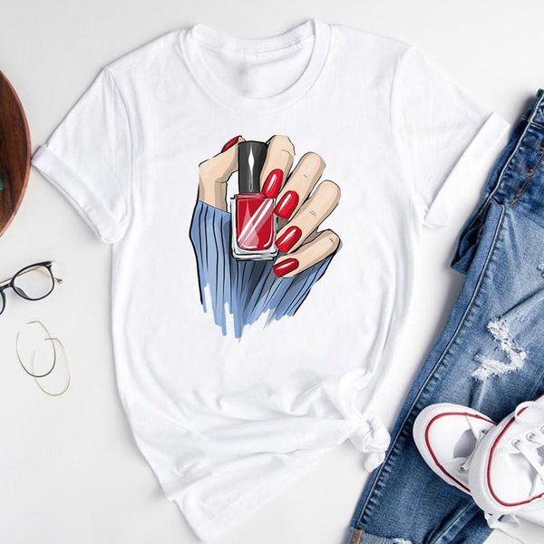 women's t-shirt women graphic cartoon nail art ladies cute 90s short sleeve summer fashion print female clothes tees tshirt, White
women's t-shirt women graphic cartoon nail art ladies cute 90s short sleeve summer fashion print female clothes tees tshirt, White