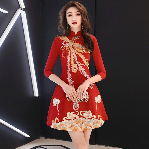 lady elegant bride es qipao exquisite formal party dress vintage short banquet gown 81m7, Blue;red
lady elegant bride es qipao exquisite formal party dress vintage short banquet gown 81m7, Blue;red