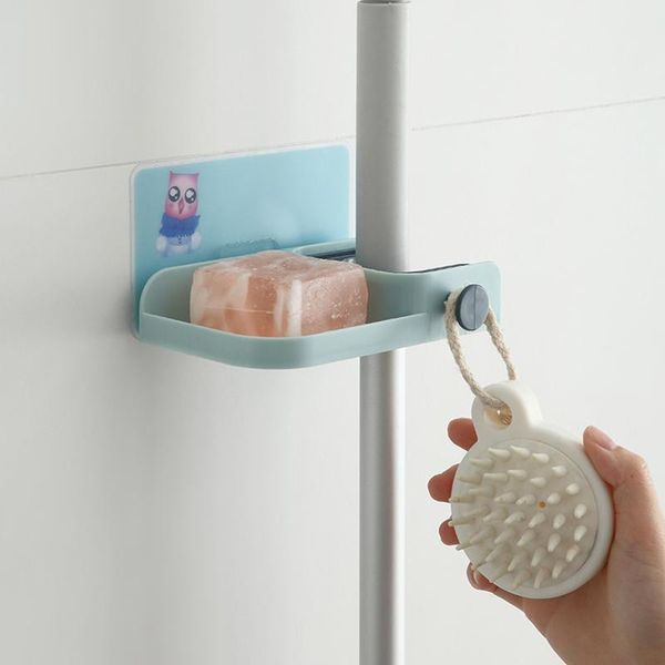 hooks & rails multi-function rack with soap bracket and mop bathroom wall hanging punching clip hook sticking tn88