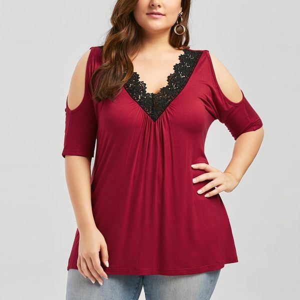 2021 plus size women lace trim v neck loose cold short sleeve shoulder blouses summer casual short sleeve blouse female, White
2021 plus size women lace trim v neck loose cold short sleeve shoulder blouses summer casual short sleeve blouse female, White