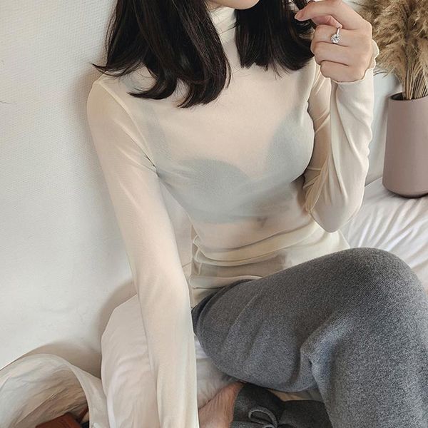 women's t-shirt autumn fashion mesh solid basic woman t shirt long sleeve high collar see-through thin slim street casual tee tshirts, White
women's t-shirt autumn fashion mesh solid basic woman t shirt long sleeve high collar see-through thin slim street casual tee tshirts, White
