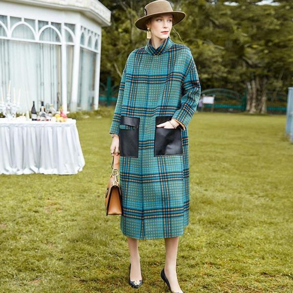 women's wool & blends winter long blue plaid double-sided woolen coat women plus size slim jacket s-3xl female ol stand collar, Black
women's wool & blends winter long blue plaid double-sided woolen coat women plus size slim jacket s-3xl female ol stand collar, Black