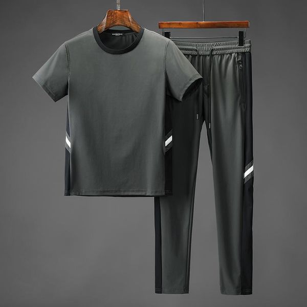 men's tracksuits summer elastic breathable short sleeve t-shirt sports suit youth trend thin silk slip leisure men, Gray
men's tracksuits summer elastic breathable short sleeve t-shirt sports suit youth trend thin silk slip leisure men, Gray
