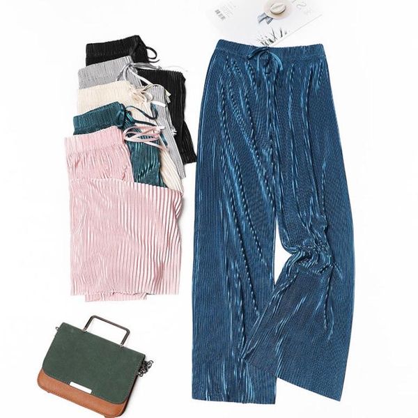 women's pants & capris summer wide leg for women casual elastic high waist 2021 fashion loose long pleated pant trousers femme ns4564, Black;white
women's pants & capris summer wide leg for women casual elastic high waist 2021 fashion loose long pleated pant trousers femme ns4564, Black;white