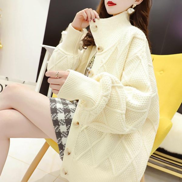 women's knits & tees sweater cardigan 2021 autumn and winter fashion style foreign long-sleeved high-necked jacket casual top, White
women's knits & tees sweater cardigan 2021 autumn and winter fashion style foreign long-sleeved high-necked jacket casual top, White