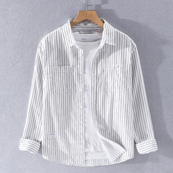 2021 new style long-sleeved striped for japanese trendy simple shirts men cotton handsome shirt mens chemise camisa dluf, White
2021 new style long-sleeved striped for japanese trendy simple shirts men cotton handsome shirt mens chemise camisa dluf, White