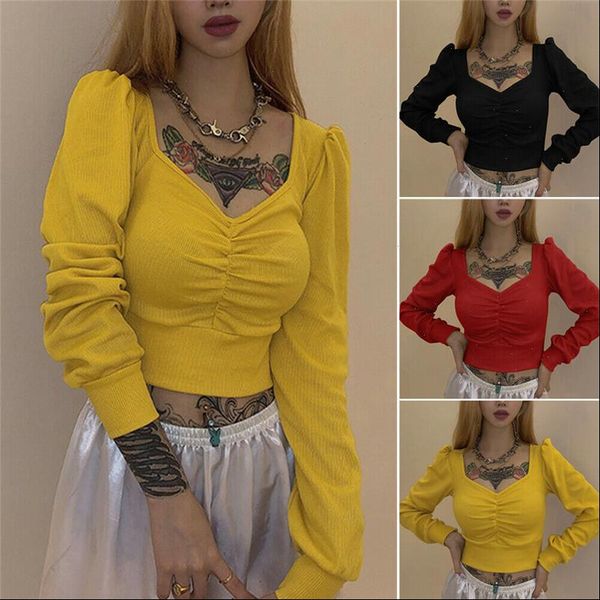 women v neck slim knitted pullover jumper sweater fall autumn crop puff sleeve long sleeve knitwear sweater outwear, White;black 
women v neck slim knitted pullover jumper sweater fall autumn crop puff sleeve long sleeve knitwear sweater outwear, White;black