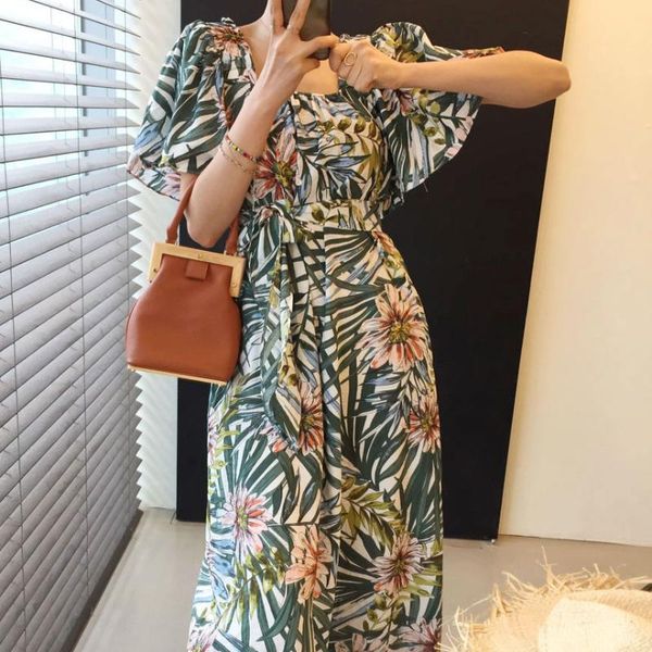 party dresses women summer long floral holiday dress sashes 2021 square collar flying sleeve backless pullover beach sundress, White;black
party dresses women summer long floral holiday dress sashes 2021 square collar flying sleeve backless pullover beach sundress, White;black