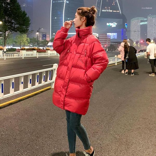 women's down & parkas 2021 winter jacket bright colors white duck coat loose warm parka female zipper outwear1, Black 
women's down & parkas 2021 winter jacket bright colors white duck coat loose warm parka female zipper outwear1, Black