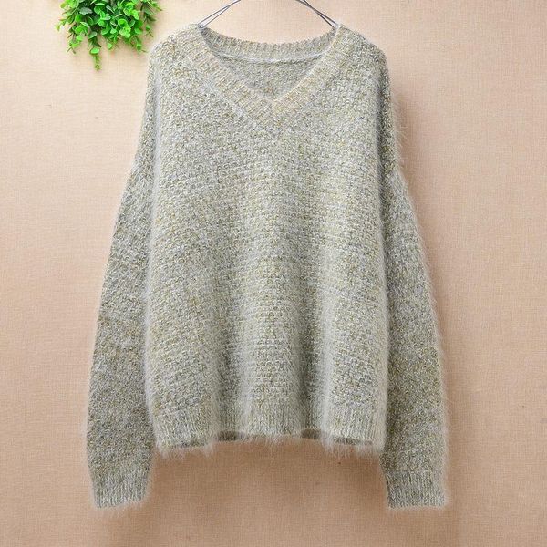 women's sweaters ladies women winter fashion hairy mink cashmere v-neck loose long sleeves pullover angora fur jumper sweater pull, White;black
women's sweaters ladies women winter fashion hairy mink cashmere v-neck loose long sleeves pullover angora fur jumper sweater pull, White;black