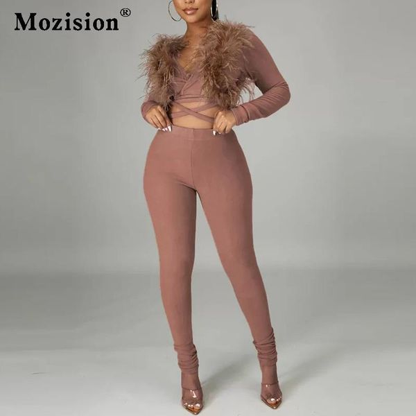 women's two piece pants mozision autumn bandage set for women brown long sleeve t-shirt and suit ladies casual trouser fashion, White
women's two piece pants mozision autumn bandage set for women brown long sleeve t-shirt and suit ladies casual trouser fashion, White