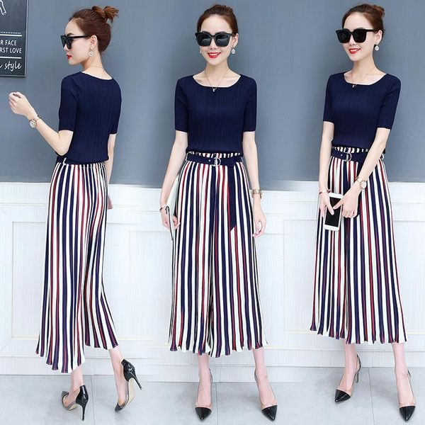 summer new elastic stripe wide-legged trousers korean fashion solid t shirt casual lady suits women outfit design vestido, Gray
summer new elastic stripe wide-legged trousers korean fashion solid t shirt casual lady suits women outfit design vestido, Gray