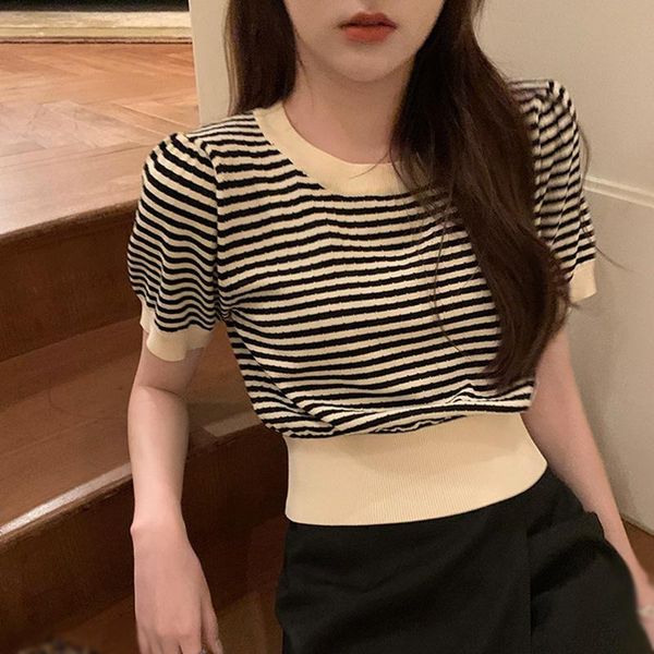 women's t-shirt women striped casual sweet crop summer slim fit o neck short sleeve tee exposed navel knitted streetwear, White
women's t-shirt women striped casual sweet crop summer slim fit o neck short sleeve tee exposed navel knitted streetwear, White