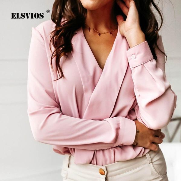 office lady spring v neck loose blouse woman casual solid long sleeve work shirts female elegant 2021 summer blusas, White