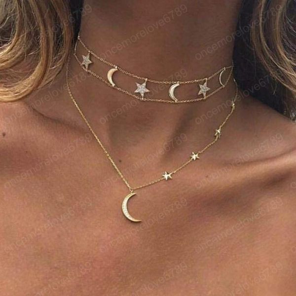 2021 new women moon star chokers necklace pendant multilayer necklace gold chain necklace fashion jewelry gift, Silver
2021 new women moon star chokers necklace pendant multilayer necklace gold chain necklace fashion jewelry gift, Silver