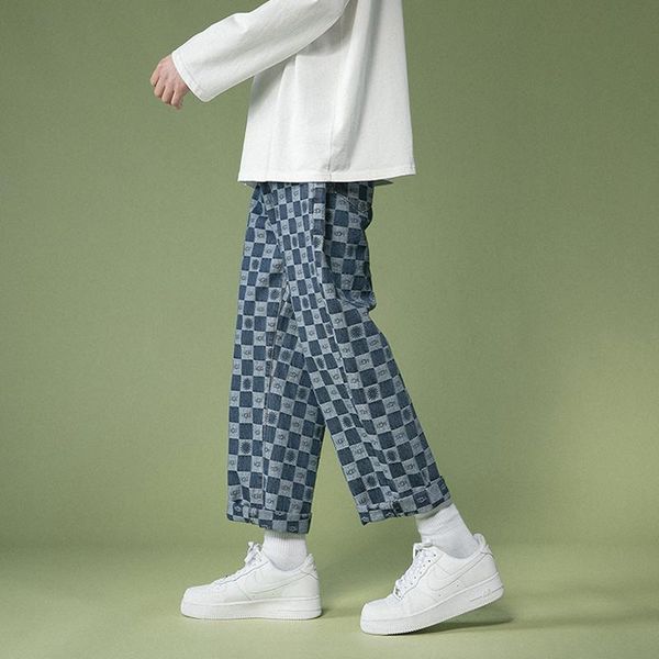 men's jeans teenages plaid for autumn korean fashion trends casual clothing male hip hop streetwear men baggy straight leg denim pants, Blue
men's jeans teenages plaid for autumn korean fashion trends casual clothing male hip hop streetwear men baggy straight leg denim pants, Blue