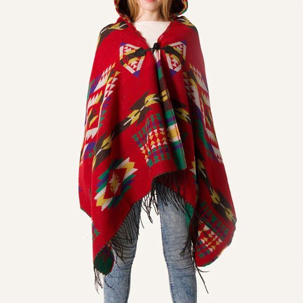 scarves women ethnic hooded poncho tassels shawl cape geometric pattern cloak cardigan, Blue;gray
scarves women ethnic hooded poncho tassels shawl cape geometric pattern cloak cardigan, Blue;gray