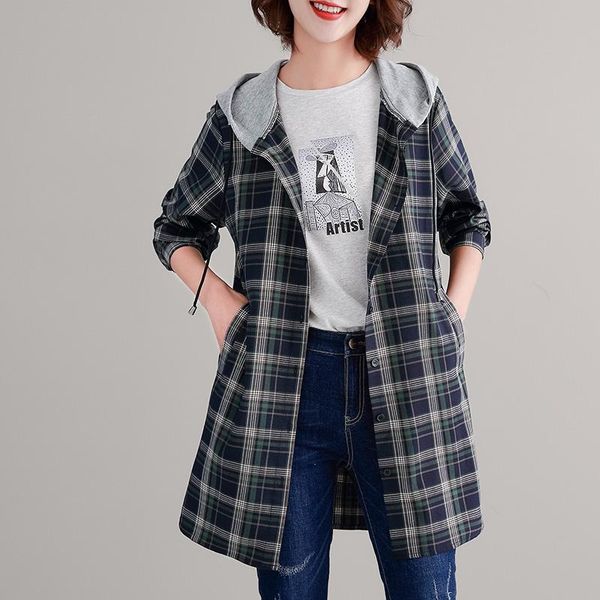 women's trench coats 2021 spring fashion lattice large size long hooded loose korean casual ladies slim windbreaker, Tan;black
women's trench coats 2021 spring fashion lattice large size long hooded loose korean casual ladies slim windbreaker, Tan;black