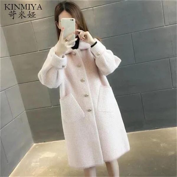 

women's wool & blends lmitation mink fleece autumn winter women coat 2021 large-size knitted cardigan korean loose mid-length woolen c1, Black
