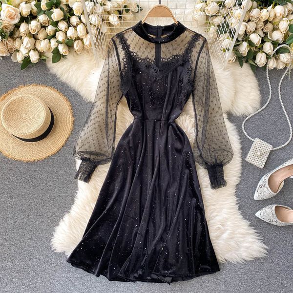 2021 vintage black mesh veet party women elegant o-neck sleeve fake 2pcs fashion vestidos female autumn winter zic6, Black;gray
2021 vintage black mesh veet party women elegant o-neck sleeve fake 2pcs fashion vestidos female autumn winter zic6, Black;gray
