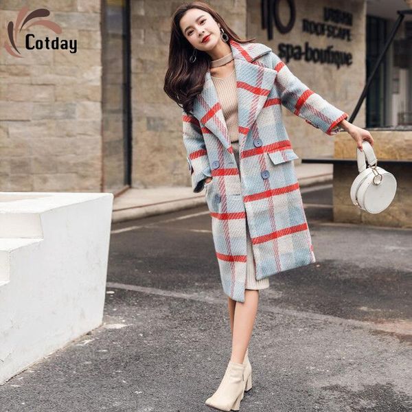 women's wool & blends cotday long plaid women female double breasted high-quality celebrities tartan outwear cashmere check woolen blen, Black
women's wool & blends cotday long plaid women female double breasted high-quality celebrities tartan outwear cashmere check woolen blen, Black