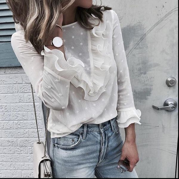 womens boho beach ruffle frill polka dot and blouses elegant long sleeve female holiday party blouse shirt, White
womens boho beach ruffle frill polka dot and blouses elegant long sleeve female holiday party blouse shirt, White