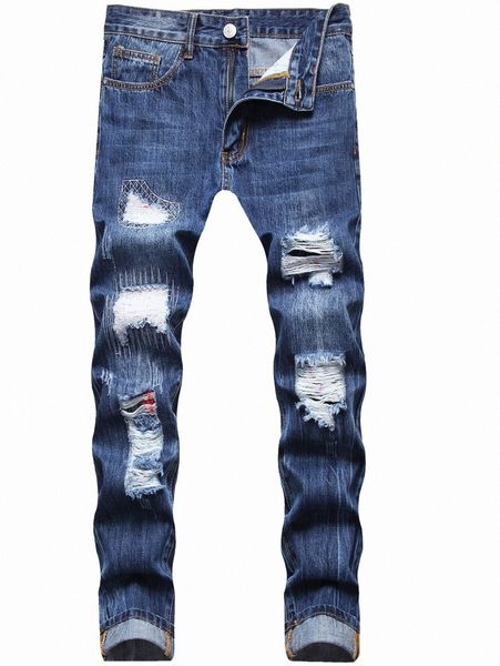 men ripped slant pocket jeans q9vs#, Blue