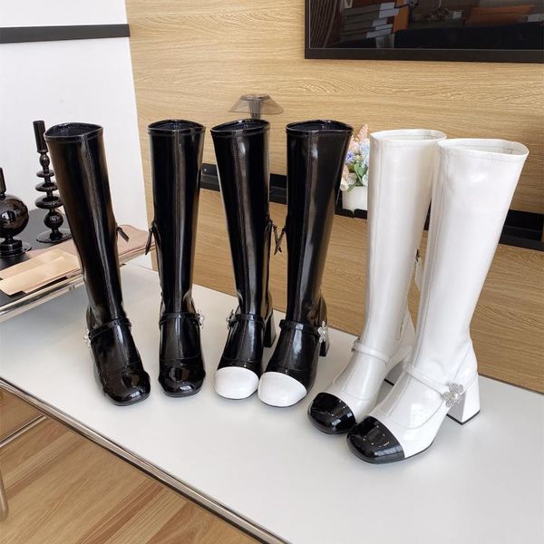 boots patent leather knee-high stretch pearls flower chunky high heels winter women shoes patchwork zipper botas femininas, Black
boots patent leather knee-high stretch pearls flower chunky high heels winter women shoes patchwork zipper botas femininas, Black