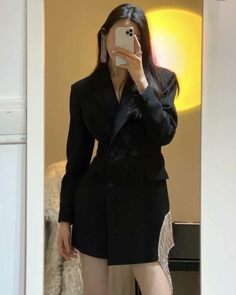 women's suits & blazers double-breasted coat vintage long sleeves female black slim tassel drill decoration chic outerwear spring fall, White;black
women's suits & blazers double-breasted coat vintage long sleeves female black slim tassel drill decoration chic outerwear spring fall, White;black