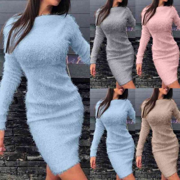 autumn solid color women dress long sleeve sweater fluffy kee length bodycon european style fashion womens clothing, Black;gray
autumn solid color women dress long sleeve sweater fluffy kee length bodycon european style fashion womens clothing, Black;gray