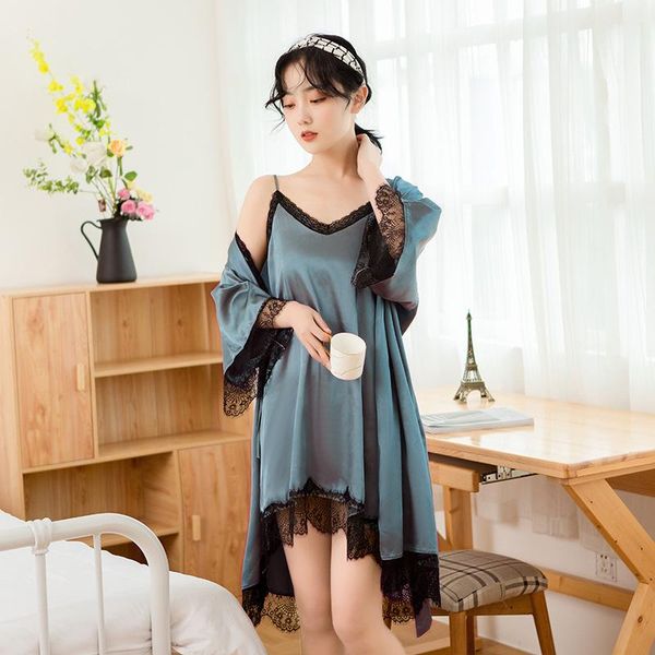 women's sleepwear 2021 spring and summer simulation silk sling nightgown home service lace two-piece, Black;red
women's sleepwear 2021 spring and summer simulation silk sling nightgown home service lace two-piece, Black;red