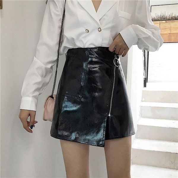 skirts 2021 irregular leather skirt autumn and winter pu zip, Black 
skirts 2021 irregular leather skirt autumn and winter pu zip, Black