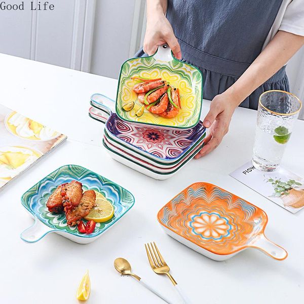 dishes & plates 9inches ceramic hand-painted glazed color plate household microwave anti- with handle baking tray breakfast tableware
dishes & plates 9inches ceramic hand-painted glazed color plate household microwave anti- with handle baking tray breakfast tableware