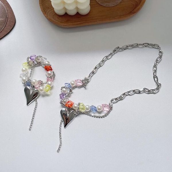 earrings & necklace retro summer colored glass beads stacked love metal contrasting color crystal sweet cool gilrs clavicle chain, Silver
earrings & necklace retro summer colored glass beads stacked love metal contrasting color crystal sweet cool gilrs clavicle chain, Silver