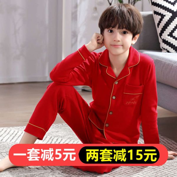 spring autumn pajamas cotton long sleeve children's middle and big boys' birthday red home suit, Blue;red
spring autumn pajamas cotton long sleeve children's middle and big boys' birthday red home suit, Blue;red