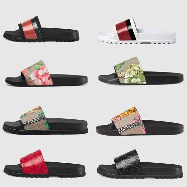 Image of 2023 Platform Designer Rubber Slides Sandal Floral brocade Fashion Mens Gear bottoms Flip Flops Slippers Striped Womens Sandals Designers