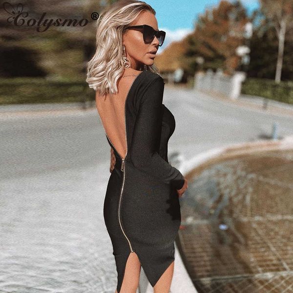 colysmo woman midi dress zipper split backless long sleeve elastic solid color slim fit summer ladies party vestidos 210527, Black;gray
colysmo woman midi dress zipper split backless long sleeve elastic solid color slim fit summer ladies party vestidos 210527, Black;gray