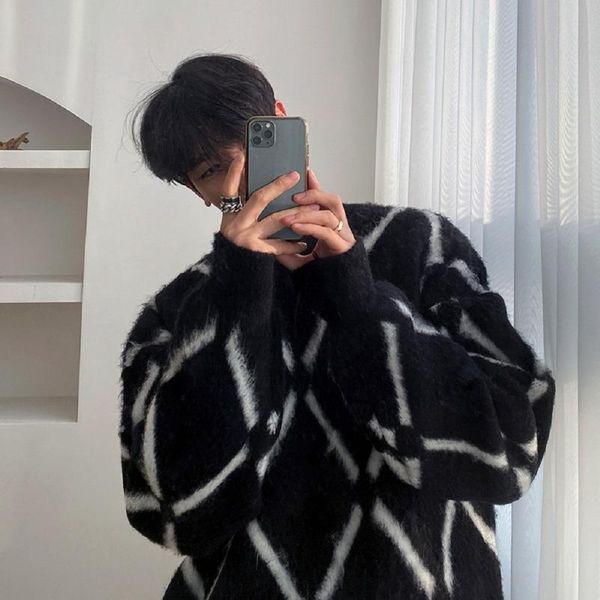 men's sweaters plush plaid sweater autumn winter korean fashion loose vintage kintwear thickened pullogers round collar 9y4553, White;black
men's sweaters plush plaid sweater autumn winter korean fashion loose vintage kintwear thickened pullogers round collar 9y4553, White;black