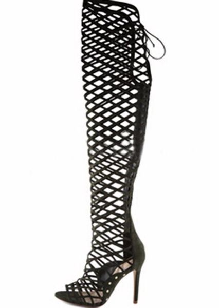 fish mouth high heel women's sandals boots mesh hollow, Black