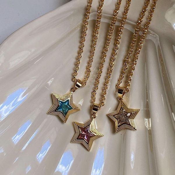 pendant necklaces ins copper inlaid zircon shining star necklace retro gold chain for women girl party jewelry gifts, Silver 
pendant necklaces ins copper inlaid zircon shining star necklace retro gold chain for women girl party jewelry gifts, Silver
