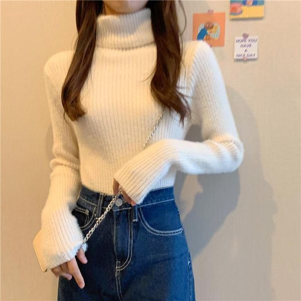 women's sweaters high neck thickened white bottomed sweater 2021 spring slim fit outside with long sleeve knitted inside, White;black
women's sweaters high neck thickened white bottomed sweater 2021 spring slim fit outside with long sleeve knitted inside, White;black