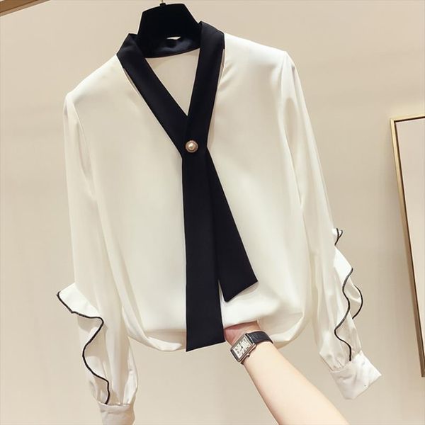 spring autumn lace women shirt v neck commuter long sleeve korean style wild loose casual chiffon ll479, White
spring autumn lace women shirt v neck commuter long sleeve korean style wild loose casual chiffon ll479, White