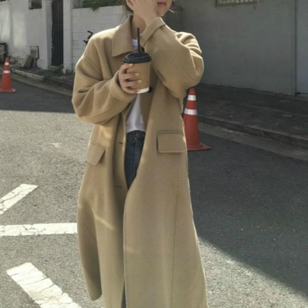 women's wool & blends women winter vintage super long beige coat jacket with belt loose woolen overcoat button up cardigan outerwear po, Black
women's wool & blends women winter vintage super long beige coat jacket with belt loose woolen overcoat button up cardigan outerwear po, Black