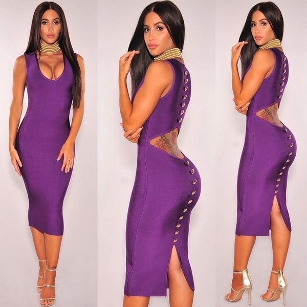 v neck button split black purple bandage dress 2021 knitted elastic elegant evening party dress 210309, Black;gray
v neck button split black purple bandage dress 2021 knitted elastic elegant evening party dress 210309, Black;gray