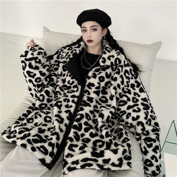 coat on both sides autumn winter 2021 new korean retro leopard lamb wool loose and thickened cotton padded clothes, Black;brown
coat on both sides autumn winter 2021 new korean retro leopard lamb wool loose and thickened cotton padded clothes, Black;brown