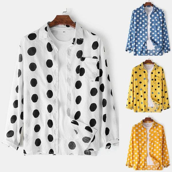 2021 men slim big polka dot long sleeve shirts male business fitness leisure lapel neck buttons camisas hombre size s-2xl, White;black 
2021 men slim big polka dot long sleeve shirts male business fitness leisure lapel neck buttons camisas hombre size s-2xl, White;black
