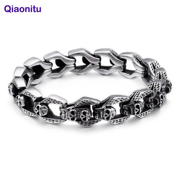 link, chain punk rocker skull bracelet men heavy vintage stainless steel men's biker bracelets gothic jewellery halloween accessories, Black 
link, chain punk rocker skull bracelet men heavy vintage stainless steel men's biker bracelets gothic jewellery halloween accessories, Black
